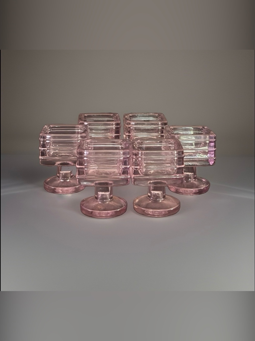 Indiana Glass Pink Tea Room Salt Dips  Pedestal Salt Cellars Set of 6 Art Deco